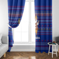 Cambodia Christmas Window Curtain with Santa in Traditional Outfit Elephant Dancers and Snowflake Pattern - Wonder Print Shop