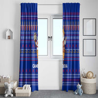 Cambodia Christmas Window Curtain with Santa in Traditional Outfit Elephant Dancers and Snowflake Pattern - Wonder Print Shop