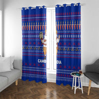 Cambodia Christmas Window Curtain with Santa in Traditional Outfit Elephant Dancers and Snowflake Pattern - Wonder Print Shop