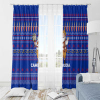 Cambodia Christmas Window Curtain with Santa in Traditional Outfit Elephant Dancers and Snowflake Pattern - Wonder Print Shop