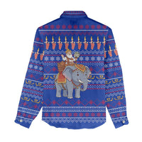 Cambodia Christmas Women Casual Shirt with Santa in Traditional Outfit Elephant Dancers and Snowflake Pattern - Wonder Print Shop