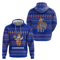 Cambodia Christmas Zip Hoodie with Santa in Traditional Outfit Elephant Dancers and Snowflake Pattern - Wonder Print Shop