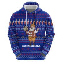 Cambodia Christmas Zip Hoodie with Santa in Traditional Outfit Elephant Dancers and Snowflake Pattern - Wonder Print Shop