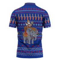 Cambodia Christmas Zipper Polo Shirt with Santa in Traditional Outfit Elephant Dancers and Snowflake Pattern - Wonder Print Shop