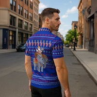 Cambodia Christmas Zipper Polo Shirt with Santa in Traditional Outfit Elephant Dancers and Snowflake Pattern - Wonder Print Shop