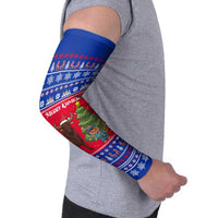 Cambodia Christmas Arm Sleeves with Buffalo Children Holiday Tree Snowflakes and Khmer Pattern Design - Wonder Print Shop