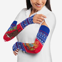 Cambodia Christmas Arm Sleeves with Buffalo Children Holiday Tree Snowflakes and Khmer Pattern Design - Wonder Print Shop