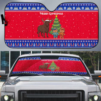 Cambodia Christmas Auto Sun Shade with Buffalo Children Holiday Tree Snowflakes and Khmer Pattern Design - Wonder Print Shop