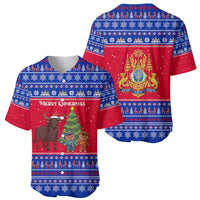 Cambodia Christmas Baseball Jersey with Buffalo Children Holiday Tree Snowflakes and Khmer Pattern Design - Wonder Print Shop