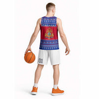 Cambodia Christmas Basketball Jersey with Buffalo Children Holiday Tree Snowflakes and Khmer Pattern Design - Wonder Print Shop