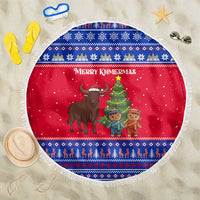 Cambodia Christmas Beach Blanket with Buffalo Children Holiday Tree Snowflakes and Khmer Pattern Design - Wonder Print Shop