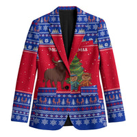 Cambodia Christmas Blazer with Buffalo Children Holiday Tree Snowflakes and Khmer Pattern Design - Wonder Print Shop