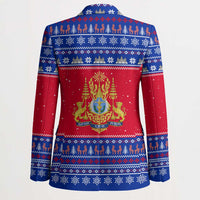 Cambodia Christmas Blazer with Buffalo Children Holiday Tree Snowflakes and Khmer Pattern Design - Wonder Print Shop