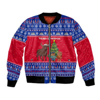 Cambodia Christmas Bomber Jacket with Buffalo Children Holiday Tree Snowflakes and Khmer Pattern Design - Wonder Print Shop