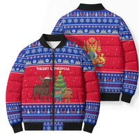 Cambodia Christmas Bomber Puffer Jacket with Buffalo Children Holiday Tree Snowflakes and Khmer Pattern Design - Wonder Print Shop