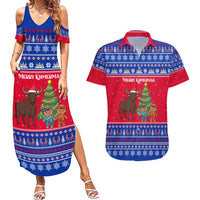 Cambodia Christmas Couples Matching Summer Maxi Dress and Hawaiian Shirt with Buffalo Children Holiday Tree Snowflakes and Khmer Pattern Design - Wonder Print Shop