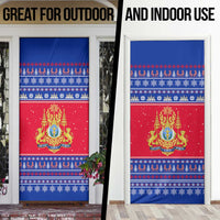 Cambodia Christmas Door Cover with Buffalo Children Holiday Tree Snowflakes and Khmer Pattern Design - Wonder Print Shop