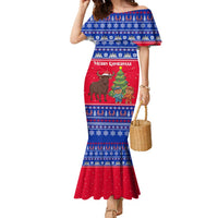Cambodia Christmas Family Matching Mermaid Dress and Hawaiian Shirt with Buffalo Children Holiday Tree Snowflakes and Khmer Pattern Design - Wonder Print Shop