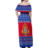 Cambodia Christmas Family Matching Off Shoulder Maxi Dress and Hawaiian Shirt with Buffalo Children Holiday Tree Snowflakes and Khmer Pattern Design - Wonder Print Shop