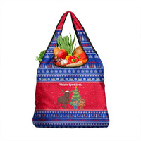 Cambodia Christmas Grocery Bag with Buffalo Children Holiday Tree Snowflakes and Khmer Pattern Design - Wonder Print Shop