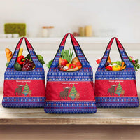 Cambodia Christmas Grocery Bag with Buffalo Children Holiday Tree Snowflakes and Khmer Pattern Design - Wonder Print Shop