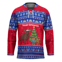 Cambodia Christmas Hockey Jersey with Buffalo Children Holiday Tree Snowflakes and Khmer Pattern Design - Wonder Print Shop