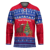 Cambodia Christmas Hockey Jersey with Buffalo Children Holiday Tree Snowflakes and Khmer Pattern Design - Wonder Print Shop