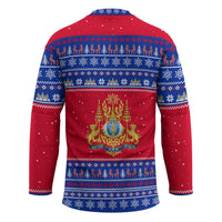 Cambodia Christmas Hockey Jersey with Buffalo Children Holiday Tree Snowflakes and Khmer Pattern Design - Wonder Print Shop