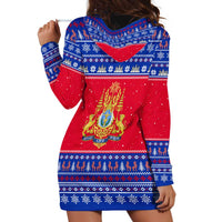 Cambodia Christmas Hoodie Dress with Buffalo Children Holiday Tree Snowflakes and Khmer Pattern Design - Wonder Print Shop