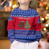 Cambodia Christmas Kid Ugly Christmas Sweater with Buffalo Children Holiday Tree Snowflakes and Khmer Pattern Design - Wonder Print Shop