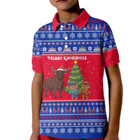Cambodia Christmas Kid Polo Shirt with Buffalo Children Holiday Tree Snowflakes and Khmer Pattern Design - Wonder Print Shop