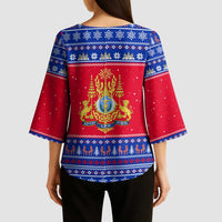 Cambodia Christmas Kimono Sleeve Blouse with Buffalo Children Holiday Tree Snowflakes and Khmer Pattern Design - Wonder Print Shop