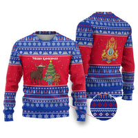 Cambodia Christmas Ugly Christmas Sweater with Buffalo Children Holiday Tree Snowflakes and Khmer Pattern Design - Wonder Print Shop