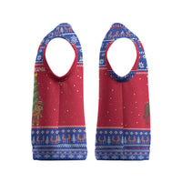 Cambodia Christmas Knitted V-Neck Vest with Buffalo Children Holiday Tree Snowflakes and Khmer Pattern Design - Wonder Print Shop