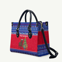 Cambodia Christmas Leather Bag with Buffalo Children Holiday Tree Snowflakes and Khmer Pattern Design - Wonder Print Shop