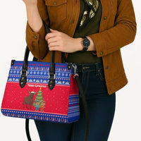 Cambodia Christmas Leather Bag with Buffalo Children Holiday Tree Snowflakes and Khmer Pattern Design - Wonder Print Shop