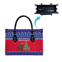 Cambodia Christmas Leather Bag with Buffalo Children Holiday Tree Snowflakes and Khmer Pattern Design - Wonder Print Shop