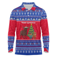 Cambodia Christmas Long Sleeve Polo Shirt with Buffalo Children Holiday Tree Snowflakes and Khmer Pattern Design - Wonder Print Shop