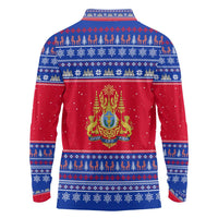 Cambodia Christmas Long Sleeve Polo Shirt with Buffalo Children Holiday Tree Snowflakes and Khmer Pattern Design - Wonder Print Shop