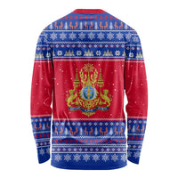 Cambodia Christmas Long Sleeve Shirt with Buffalo Children Holiday Tree Snowflakes and Khmer Pattern Design - Wonder Print Shop