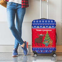 Cambodia Christmas Luggage Cover with Buffalo Children Holiday Tree Snowflakes and Khmer Pattern Design - Wonder Print Shop