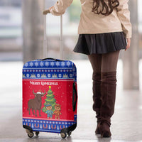 Cambodia Christmas Luggage Cover with Buffalo Children Holiday Tree Snowflakes and Khmer Pattern Design - Wonder Print Shop