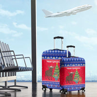 Cambodia Christmas Luggage Cover with Buffalo Children Holiday Tree Snowflakes and Khmer Pattern Design - Wonder Print Shop