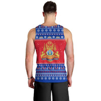 Cambodia Christmas Men Tank Top with Buffalo Children Holiday Tree Snowflakes and Khmer Pattern Design - Wonder Print Shop