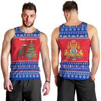 Cambodia Christmas Men Tank Top with Buffalo Children Holiday Tree Snowflakes and Khmer Pattern Design - Wonder Print Shop