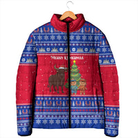 Cambodia Christmas Padded Jacket with Buffalo Children Holiday Tree Snowflakes and Khmer Pattern Design - Wonder Print Shop