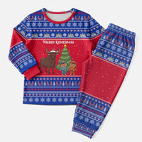 Cambodia Christmas Pajama Set with Buffalo Children Holiday Tree Snowflakes and Khmer Pattern Design - Wonder Print Shop
