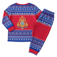 Cambodia Christmas Pajama Set with Buffalo Children Holiday Tree Snowflakes and Khmer Pattern Design - Wonder Print Shop