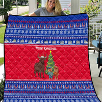 Cambodia Christmas Quilt with Buffalo Children Holiday Tree Snowflakes and Khmer Pattern Design - Wonder Print Shop