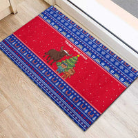 Cambodia Christmas Rubber Doormat with Buffalo Children Holiday Tree Snowflakes and Khmer Pattern Design - Wonder Print Shop
